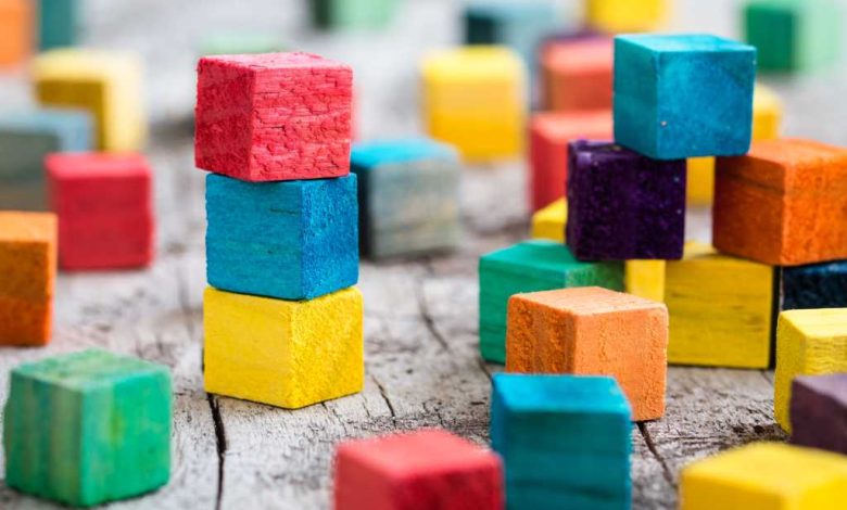 An assortment of colorful building blocks. Build, assemble, WebAssembly