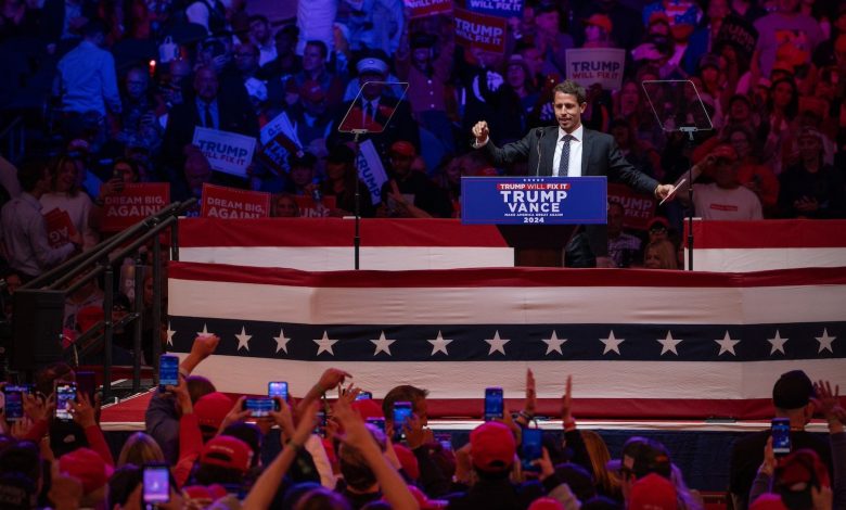 Comedian Tony Hinchcliffe performs at Trump rally