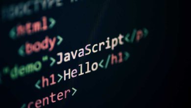 shutterstock 1361674454 JavaScript Hello code in programming text editor