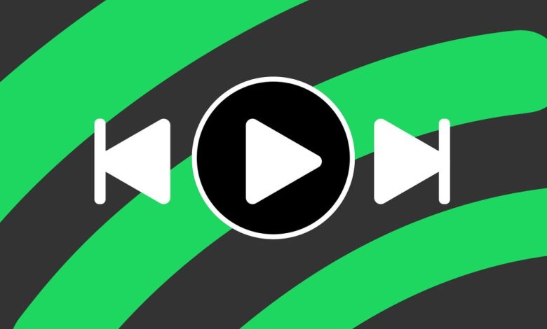 Vector illustration of a play button with the Spotify logo.