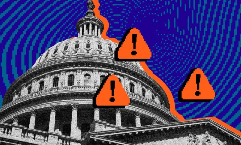 Photo collage showing error messages over Congress.