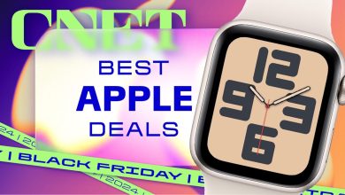 The CNET logo with the text "Black Friday Best Apple Deals" against an abstract purple and orange background with the "Apple" logo.