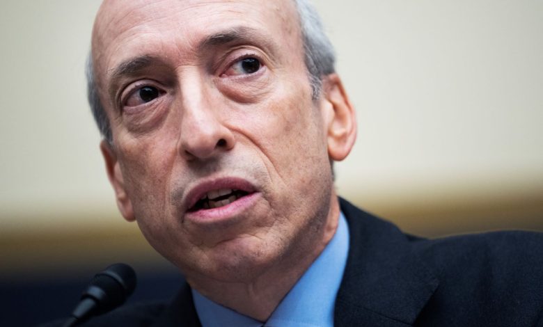 SEC Chair Gary Gensler testifying during a hearing.