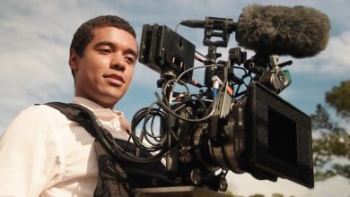 Image of actor Brandon Wilson wearing a first-person camera rig for Nickel Boys.