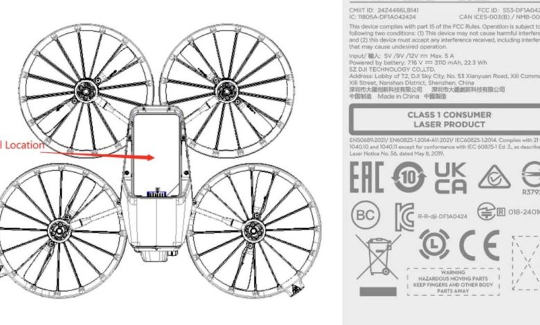 Illustrations and details of the new DJI Flip drone as revealed by Federal Communications Commission filings.