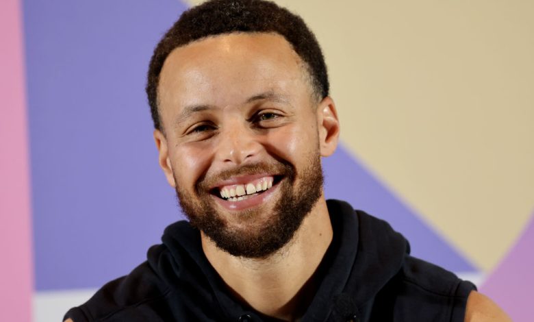 PARIS, FRANCE - JULY 25: Stephen Curry of Team United States smiles as he speaks to the media during a Team United States Basketball Press Conference at Main Press Centre on July 25, 2024 in Paris, France. (Photo by Arturo Holmes/Getty Images)