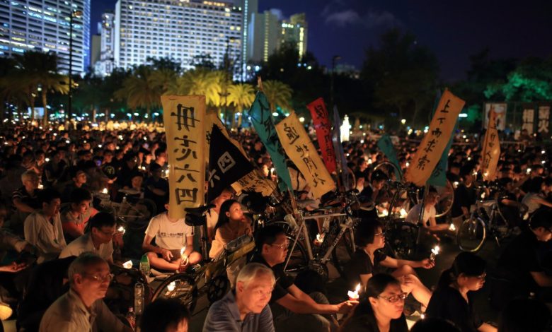 Tiananmen square 25th anniversary vigil candle light in Hong kong